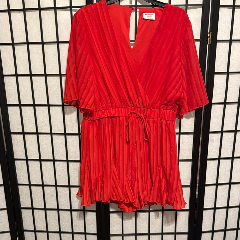 Showpo Red Pleated Jumpsuit with Short Sleeves